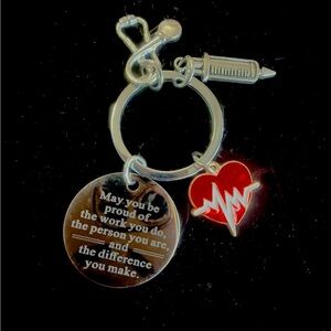 Silver and Red Heartbeat Keychain